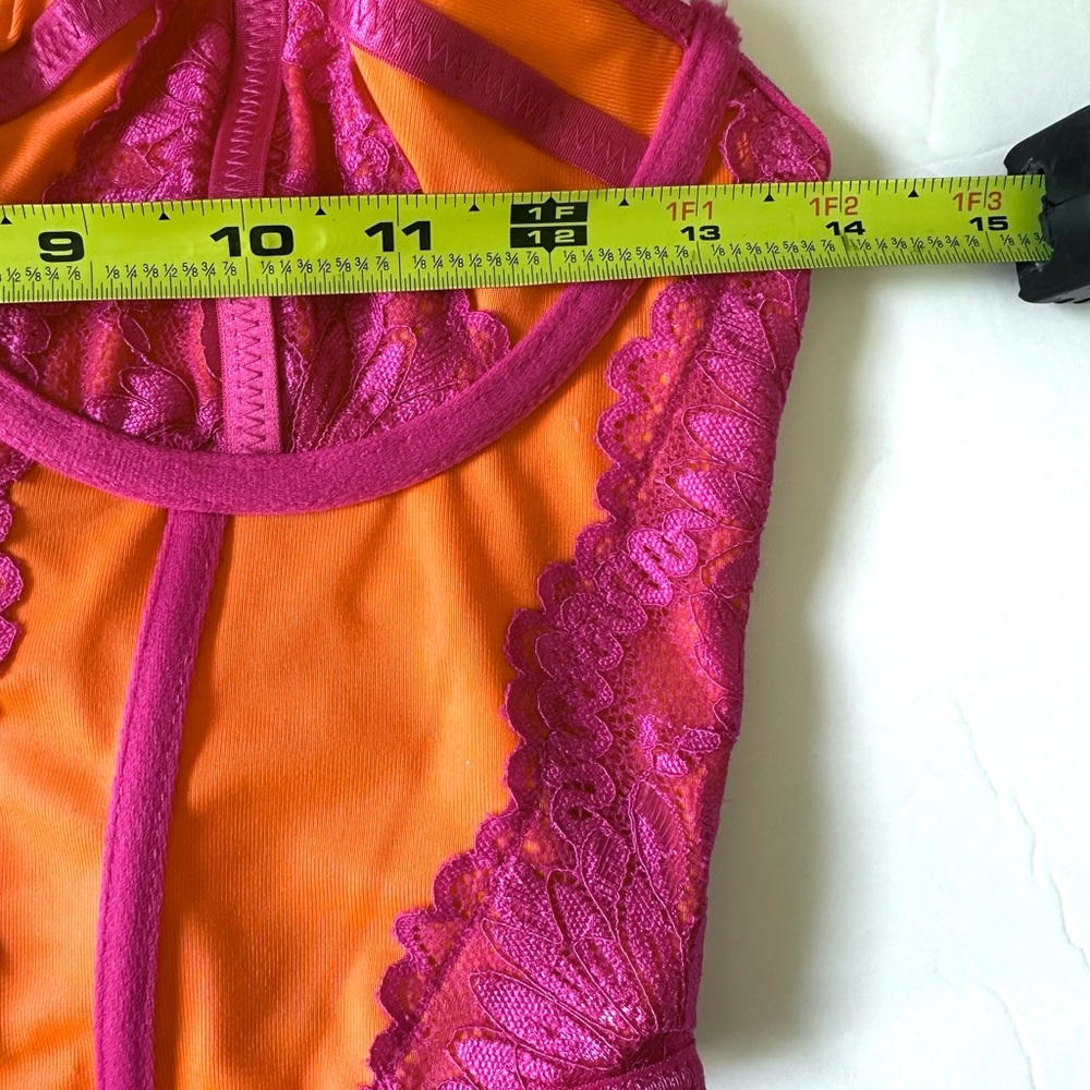 SHEIN Vibrant Pink/ Orange Lace- Trimmed Bustier With Supportive Design Sz M - Picture 7 of 7